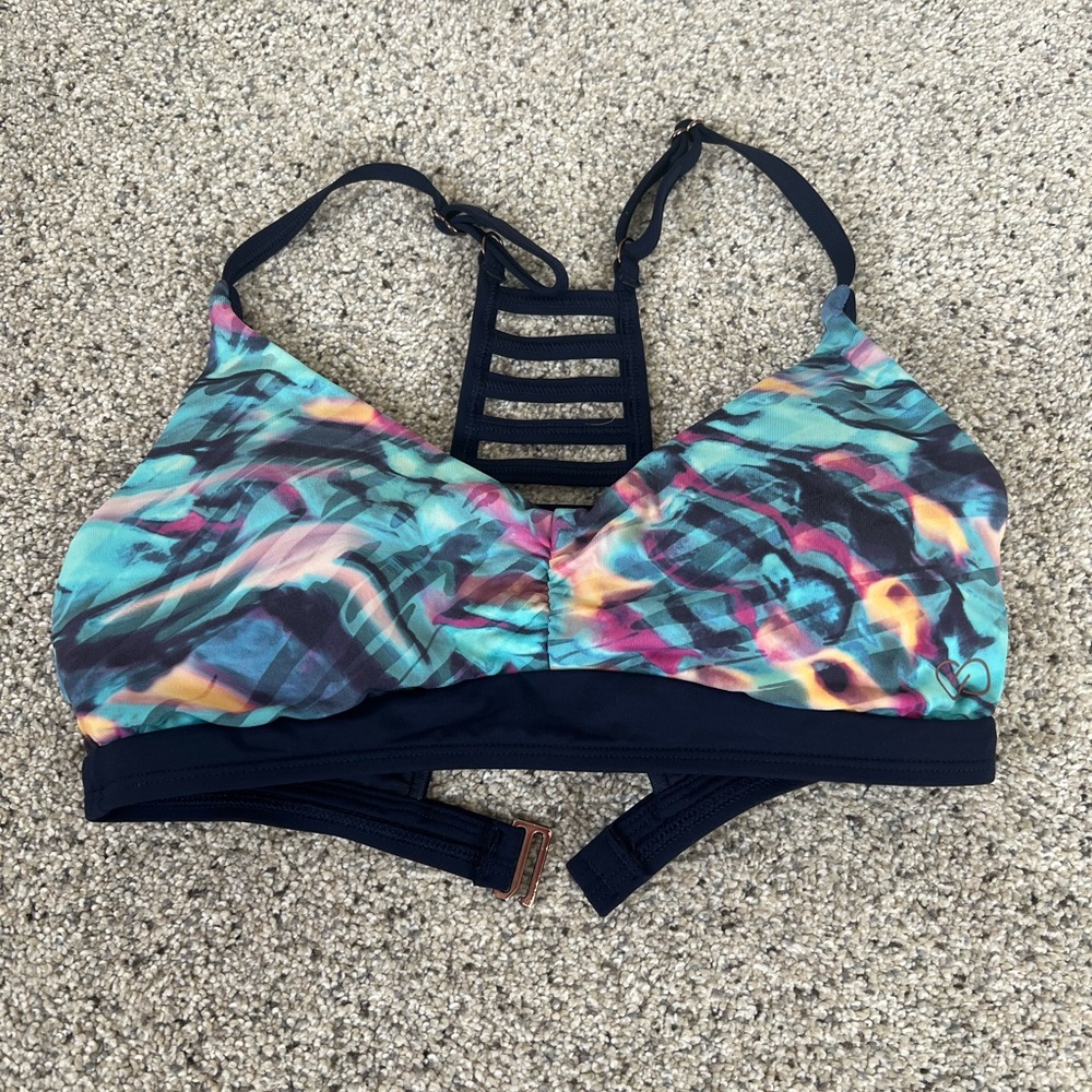Calia Navy Multi‑Color Strappy bikini top